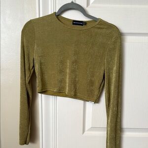 PrettyLittleThing Khaki Long Sleeve Crop Top